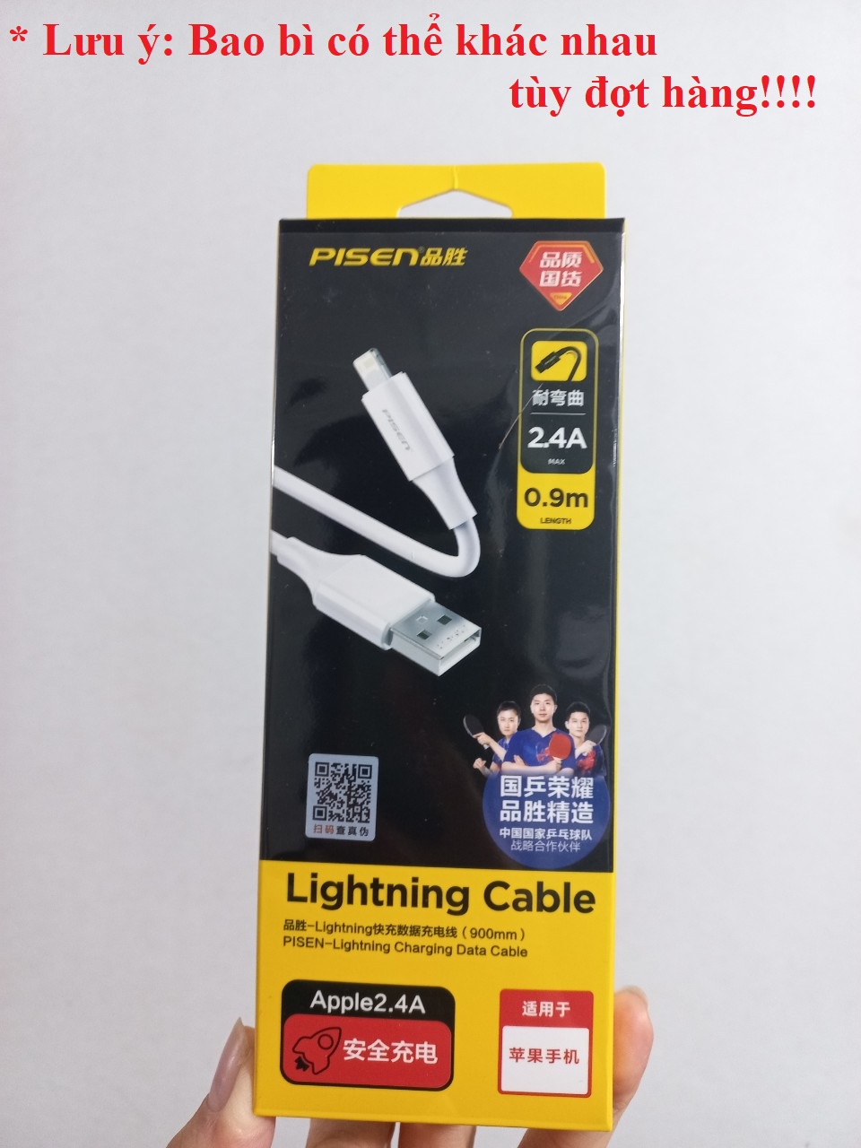 Cáp sạc cho ip 2.4A dây trắng nhỏ giống dây nguyên bản thương hiệu Pisen AL05 _ Hàng chính hãng