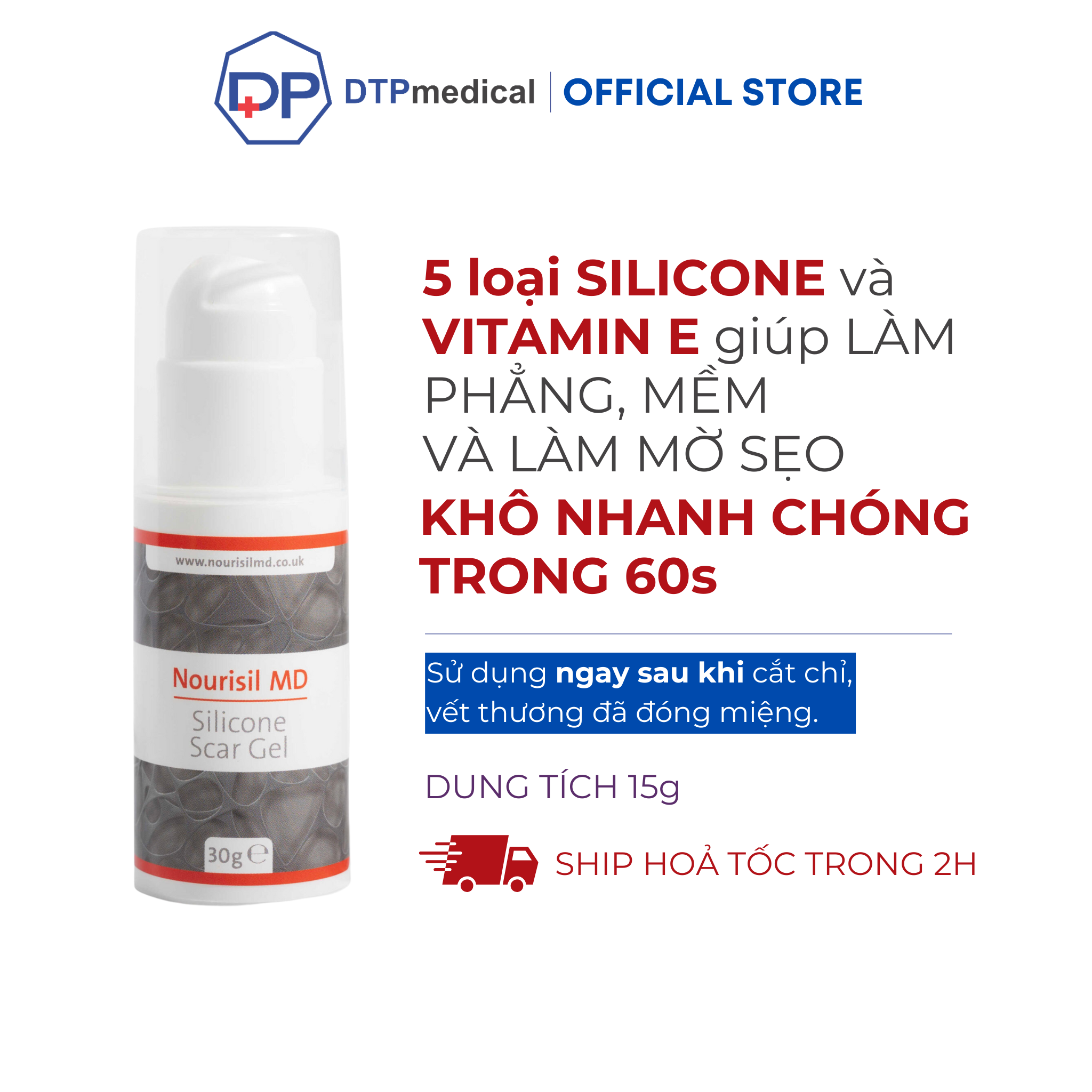 Kem sẹo Nourisil MD cao cấp - Gel sẹo silicone làm mờ và ngăn ngừa sẹo xấu hiệu quả