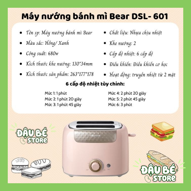 Máy Nướng Bánh Mì Bear Chính hãng DSL-601 - Kẹp nướng làm bánh mỳ Sandwich / Waffle / Bánh Quế, DAUBE - MNB002