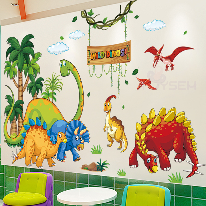 Decal trang trí dán tường công viên khủng long cho bé - Giấy dán tường trang trí phòng cho bé - Decal trang trí nhà cửa