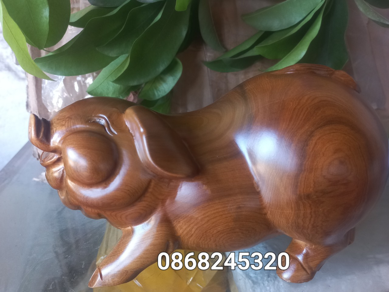 Tượng con lợn ( heo) phong thủy bằng gỗ bách xanh thơm nức kt 20×12×10cm