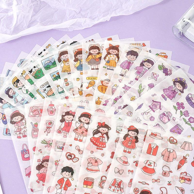 Set 4 tấm Sticker cute dễ thương, hình dán cute sticker trang trí sổ đáng yêu giá rẻ