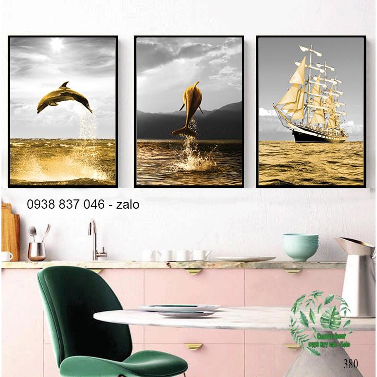 Bộ 3 tranh treo tường canvas Golden Sea