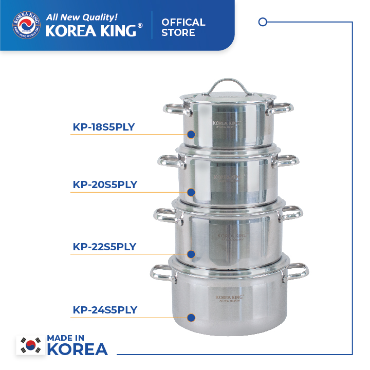 Bộ nồi Inox 5 lớp đáy liền Korea King ( Bộ gồm 4 nồi và nắp bằng inox đường kính 18, 20, 22, 24cm)-Hàng chính hãng