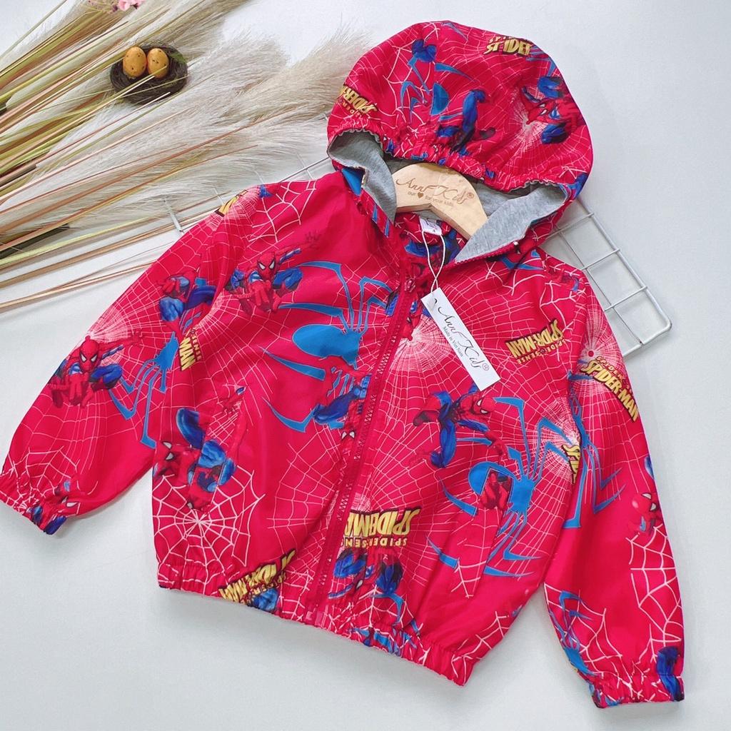 Áo khoác gió 2 lớp lót cotton mềm mại và thoáng mát in spiderman bé trai