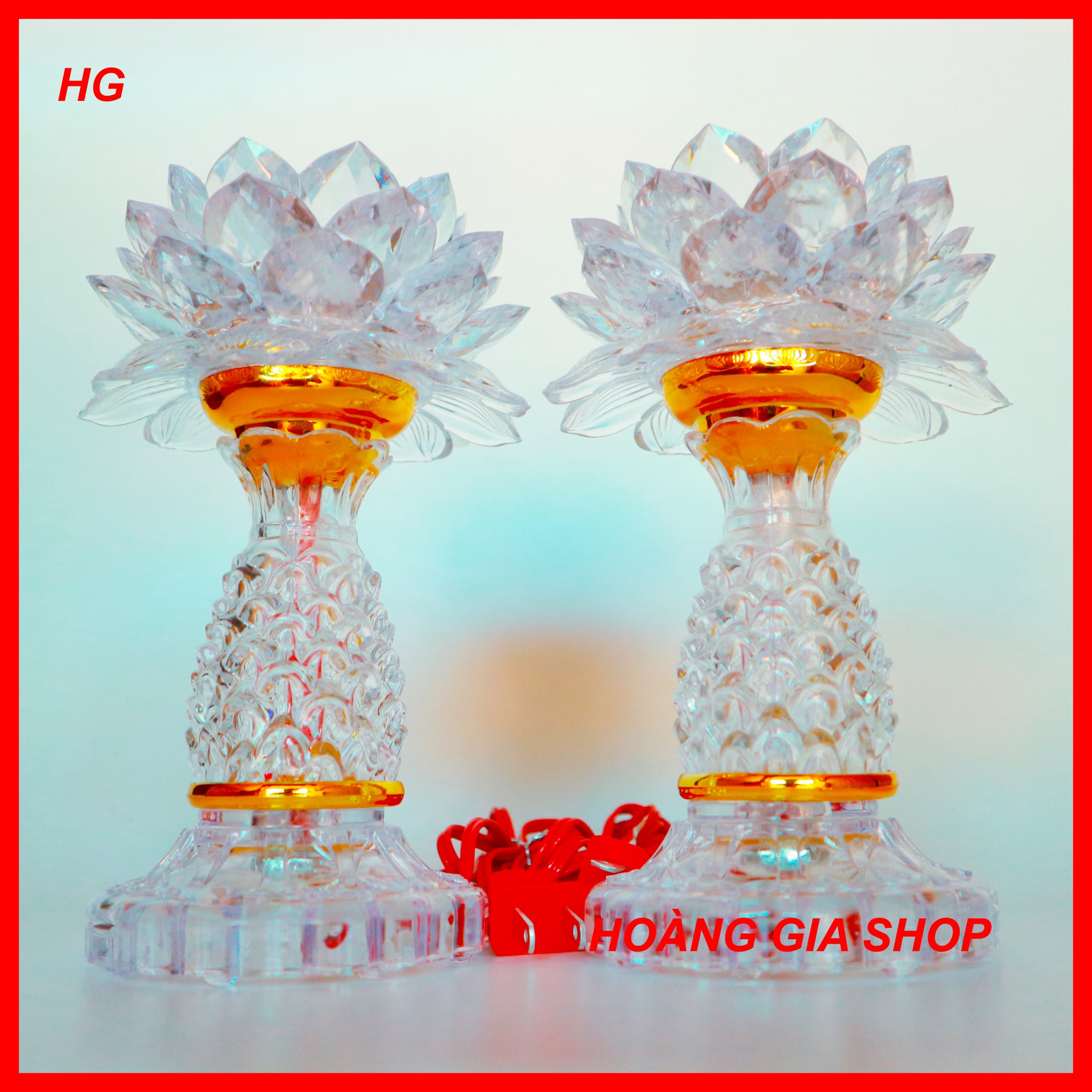 Bộ 2 đèn thờ đổi màu hình trái thơm - đèn phòng thờ gia tiên, thờ phật đẹp - đèn cao 20cm