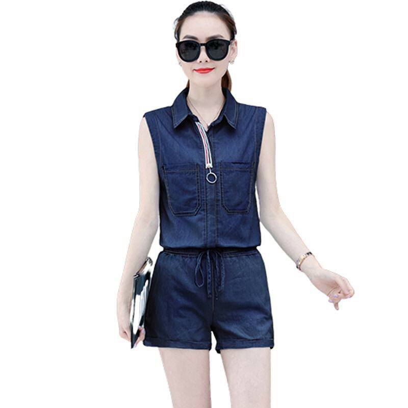 Jumpsuit Jean Short V viền cổ sọc thời trang Cao Cấp TP07