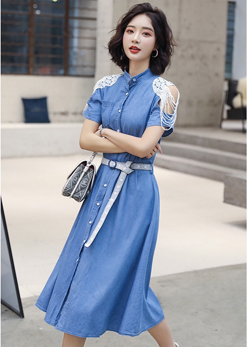 Đầm Jean Nữ Phối Ren Thời Trang