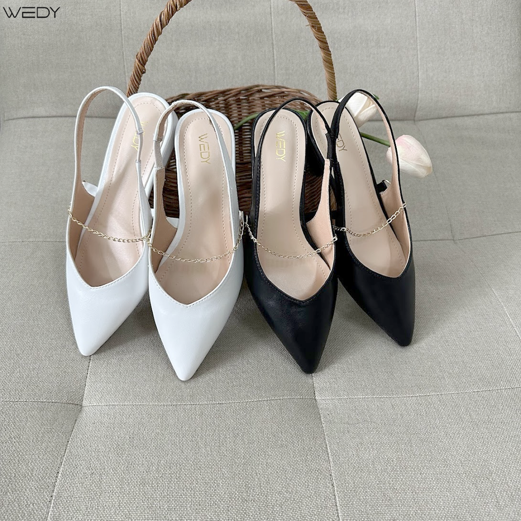 [HÌNH THẬT]Giày Cao Gót Dáng Slingback Mũi Nhọn Gót Vuông 3 Phân, Giày Bệt Hở Gót Tiểu Thư Sang Trọng WD2319