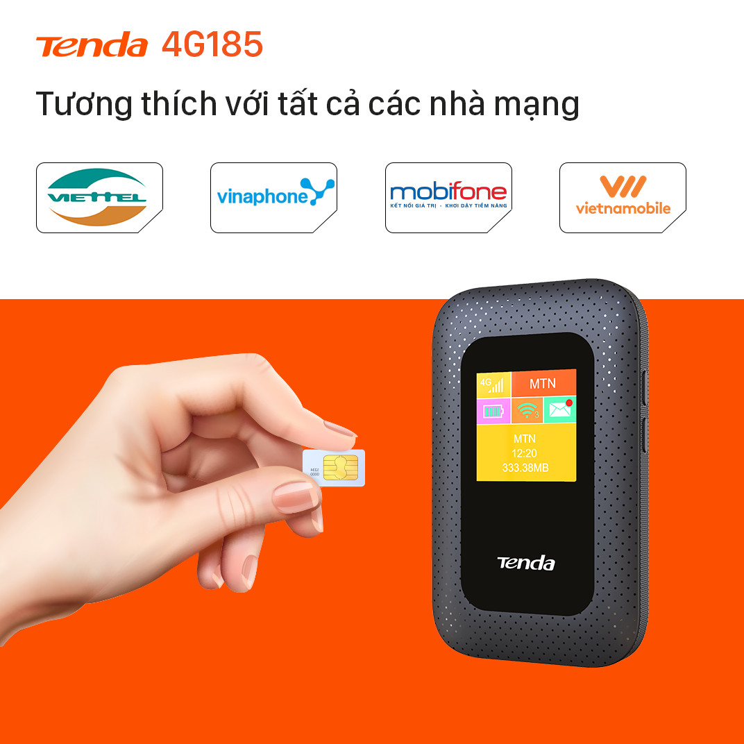 Bộ phát Wifi di động Tenda 4G LTE 4G185 - Hàng Chính Hãng