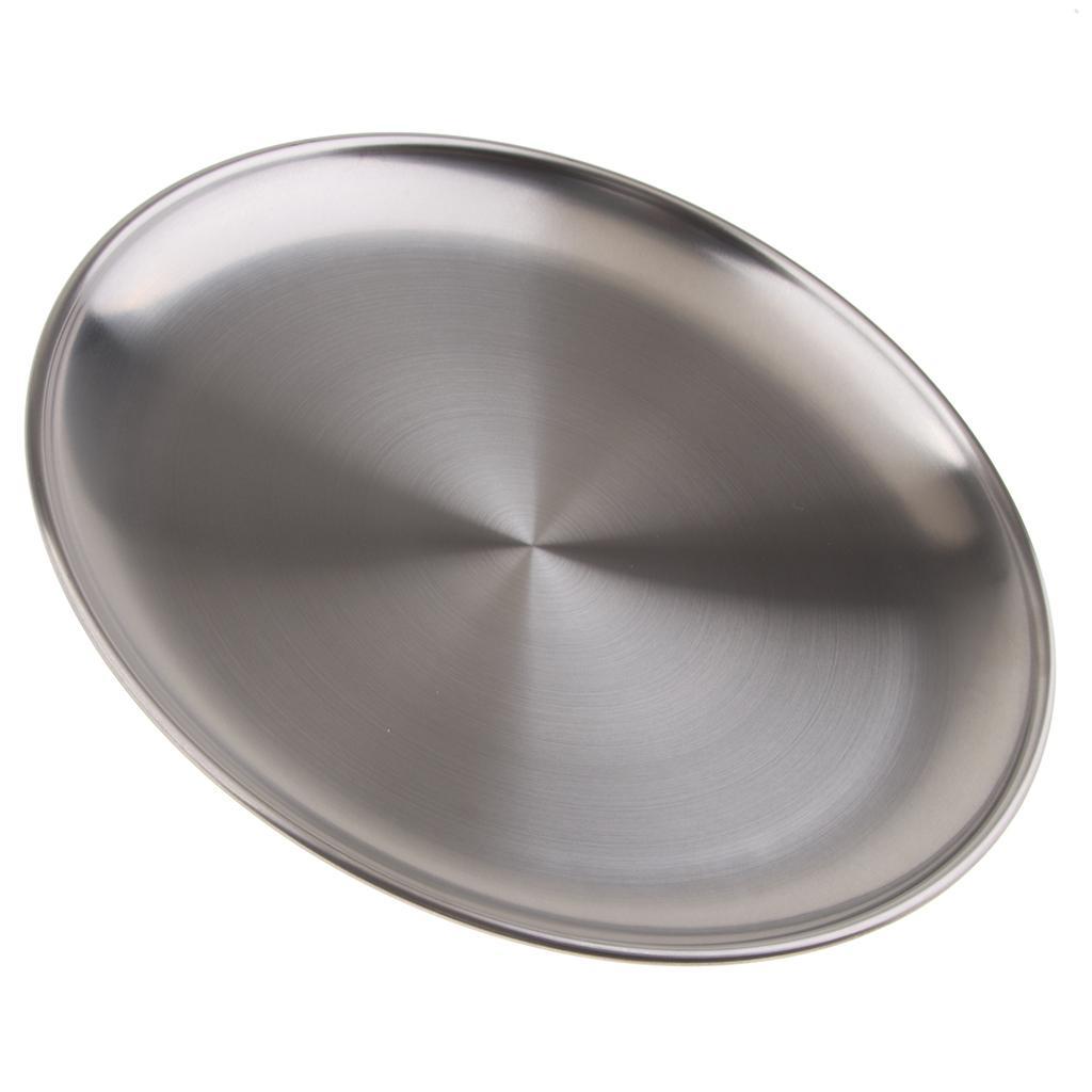 2Pcs Stainless Steel Round Plate Camping Serving Tray Dish Plate Kitchen