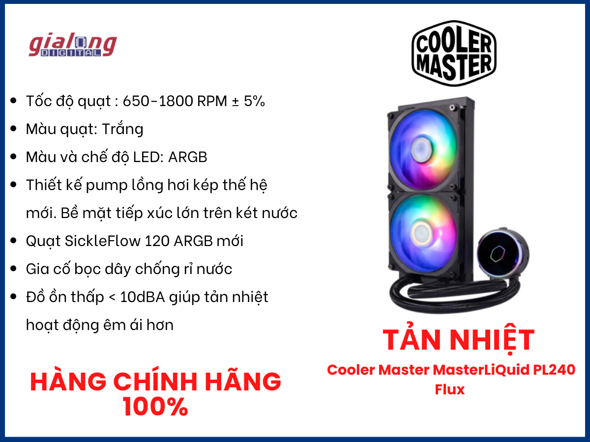 Tản nhiệt  Cooler Master MasterLiQuid PL240 Flux - Hàng chính hãng