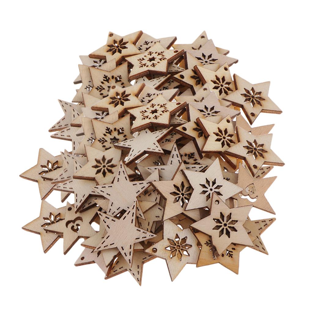 100 Miếng Gỗ Sao Hình Bông Tuyết Bằng Gỗ Đồ Dùng Trang Trí Giáng Sinh Tự Nhiên