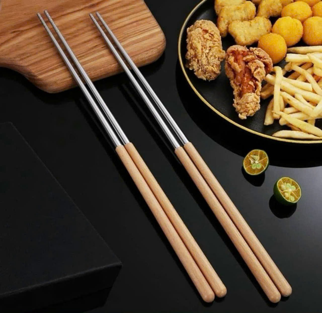Đũa Inox Dài Nấu Ăn Cán Cầm Gỗ Thông Lõi Inox 304 Chống Han Gỉ Dài 38.5cm-  Đũa Xào Nấu Inox - Hàng Chính Hãng MINIIN