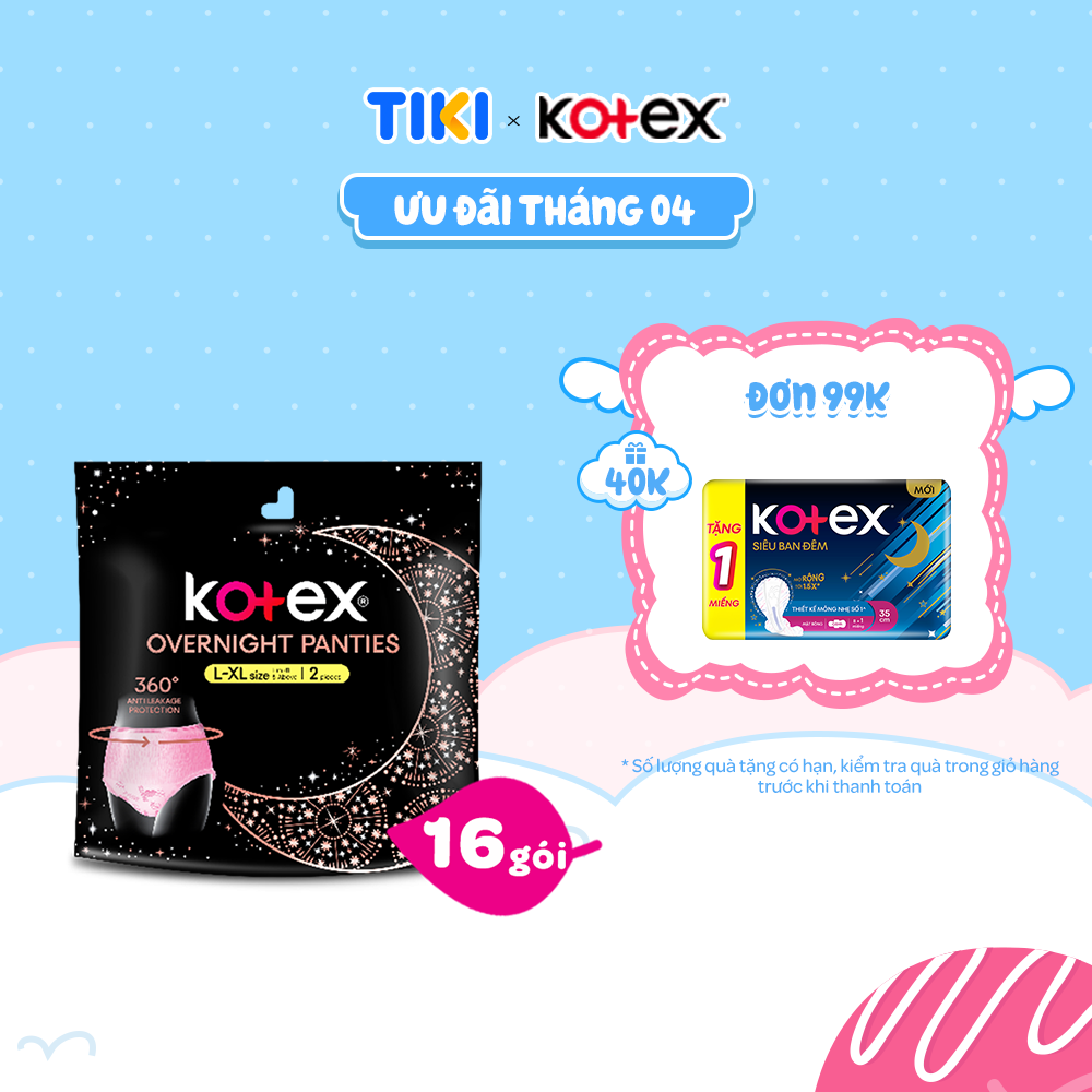 Thùng 16 gói BVS Kotex Ban Đêm Dạng Quần cỡ L/XL 2 miếng