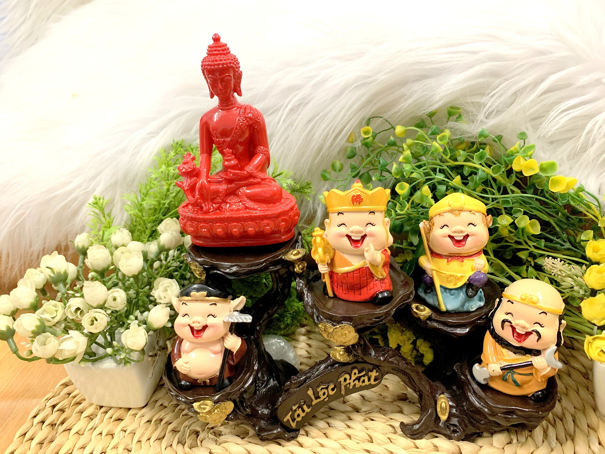 Bộ Tượng Phật Tổ và Thầy Trò Đường Tăng tọa đế Tài Lộc Phát ( Hình Thật )