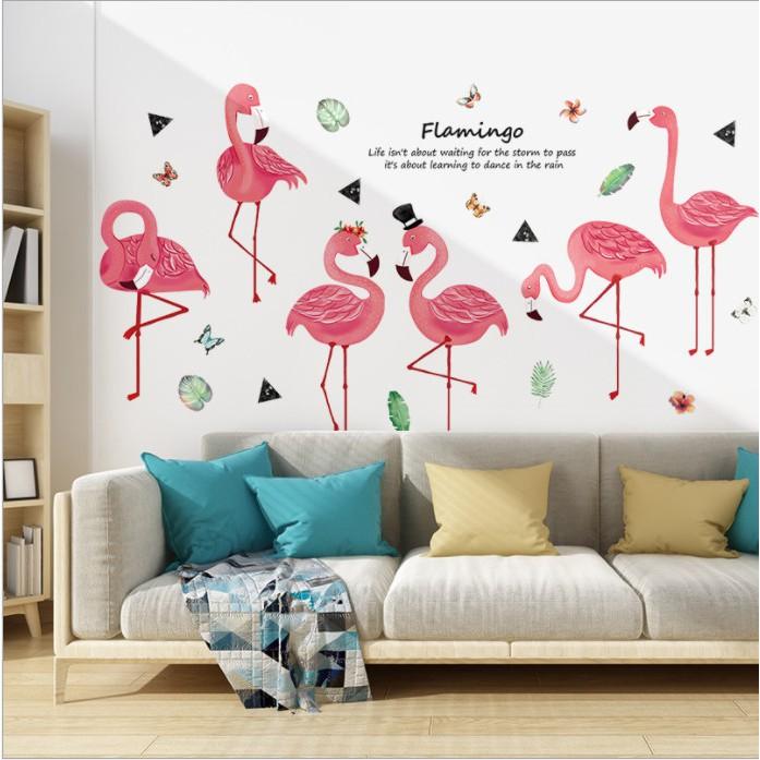 Decal dán tường trang trí - CHIM HỒNG HẠC FLAMINGO