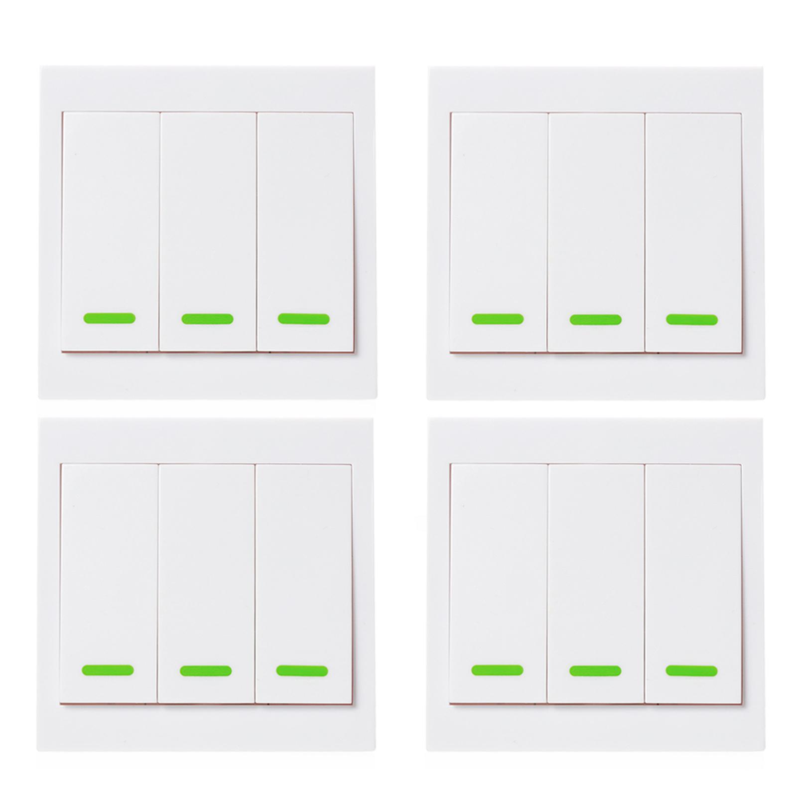 4PCS eWeLink Push Button Wall Light Switch Remote Controller 3 Gang 86 Type ON/Off Switch Panel 433MHz Wireless RF Remote Control Transmitter with Stickers Free Position Flexible For Home Living Room Bedroom