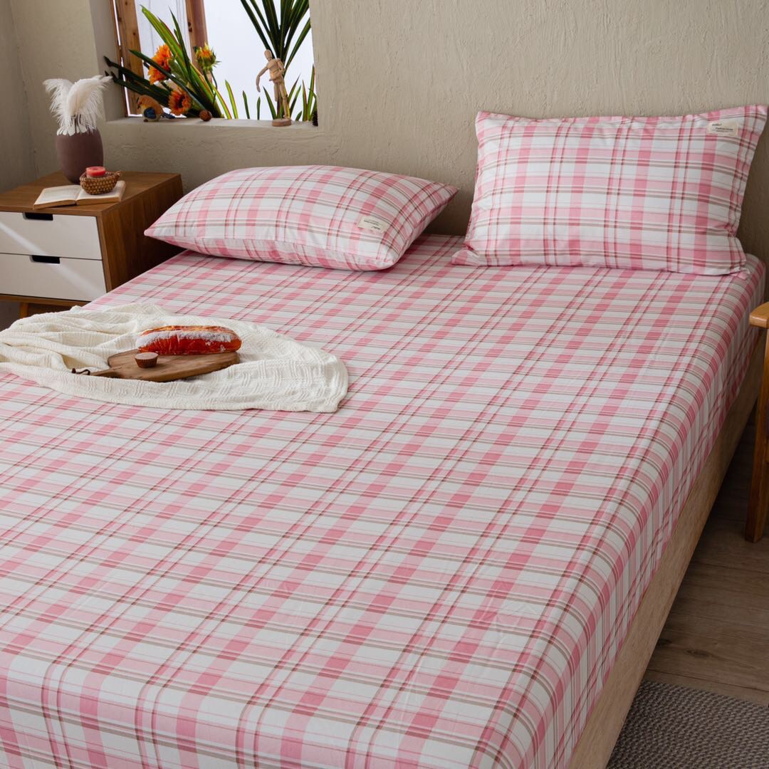 Bộ ga giường cotton Tici kẻ LIDACO cao cấp