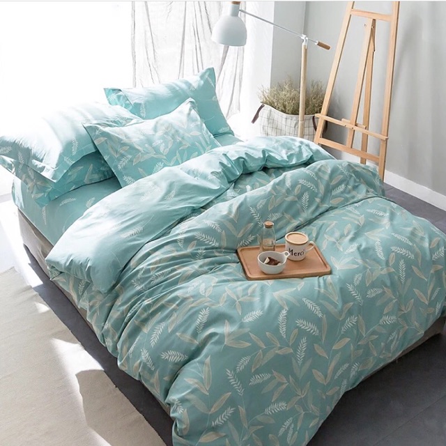 Bộ chăn ga gối cotton PL1 Lá tre xanh