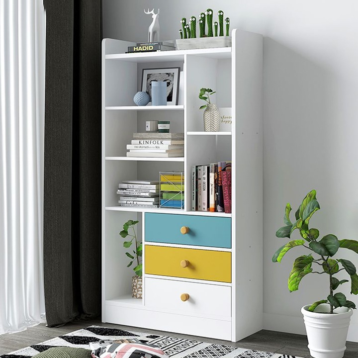 TỦ KỆ SÁCH ĐA TẦNG CÓ NGĂN KÉO CHẤT LIỆU GỖ MDF CHỊU LỰC TỐT