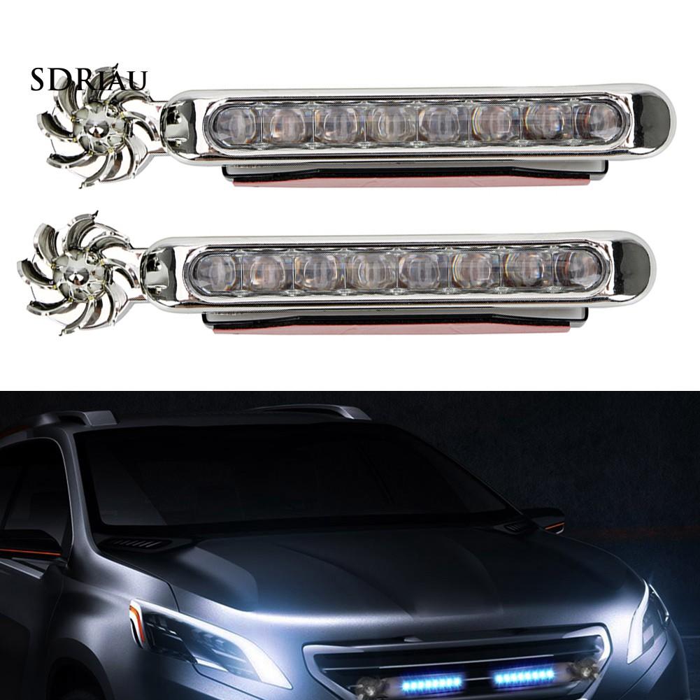2Pcs Wind Energy Car Daytime Running Lights LED DRL Decor Lamp with Rotation Fan