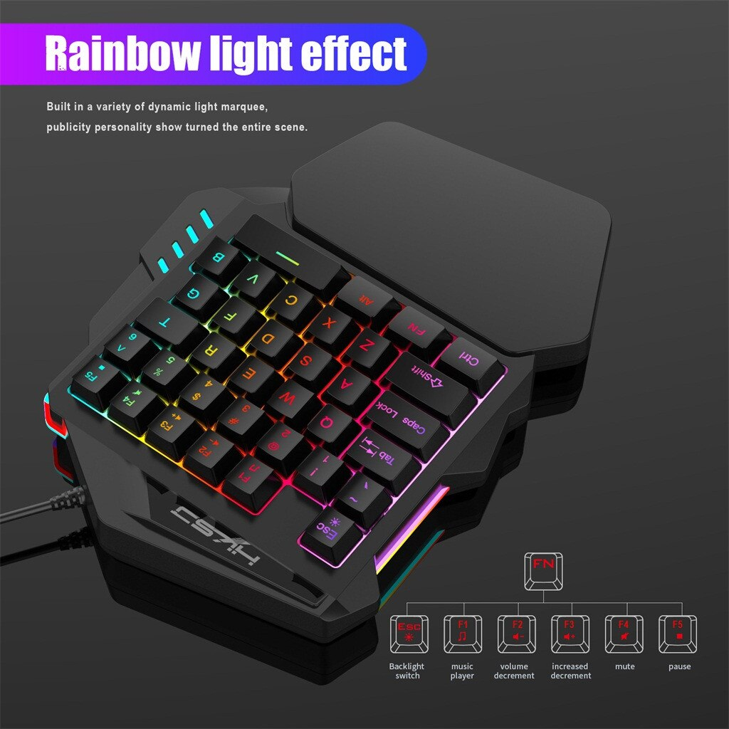 Bộ Bàn Phím Giả Cơ Một Tay 35 Phím Chuyên Dành Cho Game Thủ HXSJ V100 Kèm Chuột Gaming HXSJ A903 Độ Nhạy 3200DPI - Hàng Chính Hãng