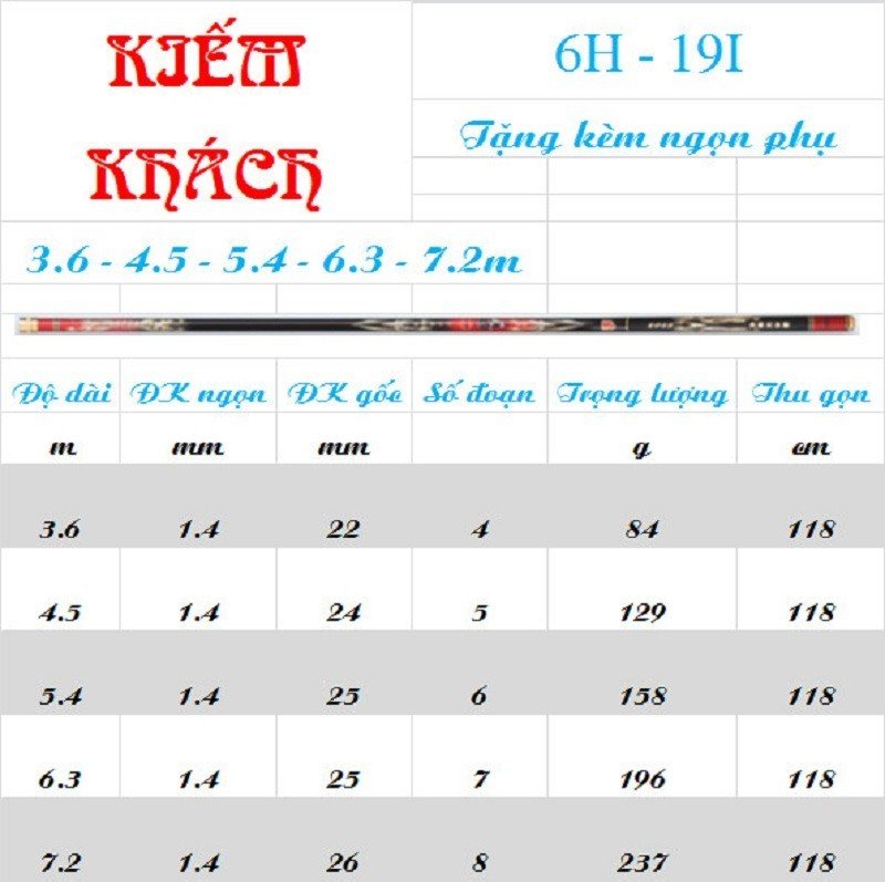 Cần Câu Tay 6H Kiếm Khách Phôi Dày Bền Đẹp Tặng Kèm Ngọn Phụ Chính Hãng