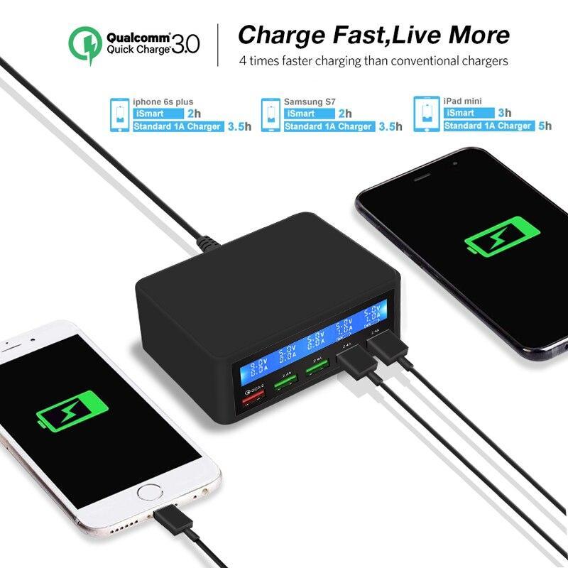 Đế Sạc Nhanh Để Bàn 40W 5 Cổng USB 3.0 Có Đèn LED Cho iPhone X 8 7 6 iPad