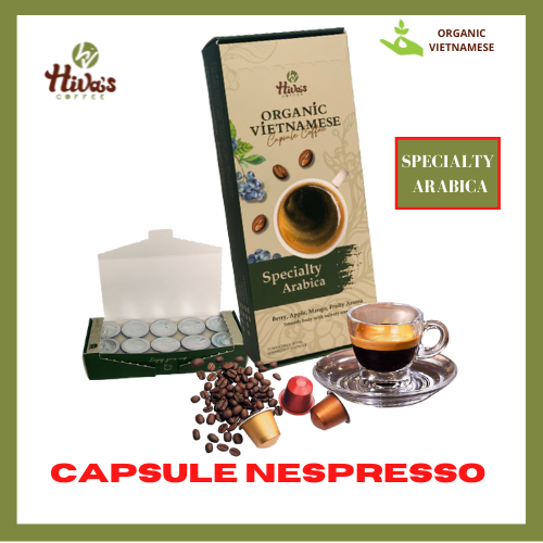 Cà Phê Viên Nén Nespresso - Hộp 10 viên Organic Vietnamese- Hàng Chính Hãng Hiva's coffee . Gu nhẹ nhàng 100% Arabica -Thơm hương vị trái cây, đắng nhẹ, chua thanh, hậu ngọt dịu