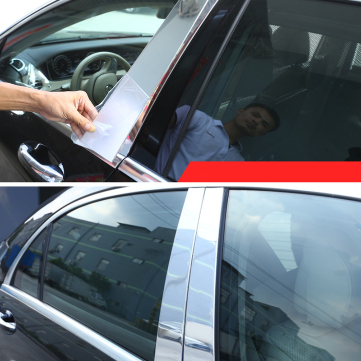 Bộ 4 thanh nẹp inox cột B cánh cửa dành cho xe ô tô Mercedes dòng S-Class đời từ 2014-2020, băng dán 3M hai mặt hình chữ đi kèm đảm bảo chắc chắn