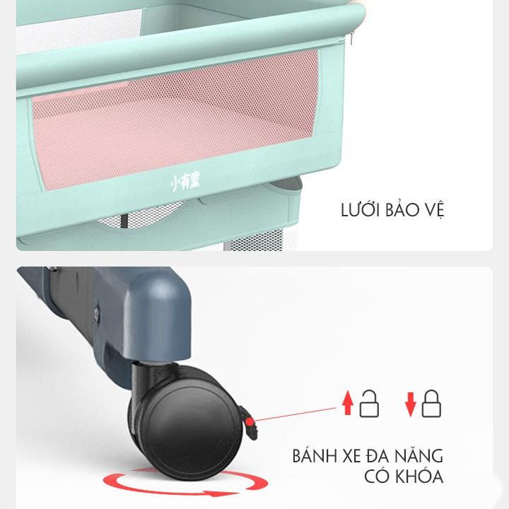 Nôi cũi trẻ em, nôi vải cho bé từ sơ sinh. Có màn, có thể ghép cạnh giường cha mẹ, gấp gọn, giỏ đựng đồ tầng dưới