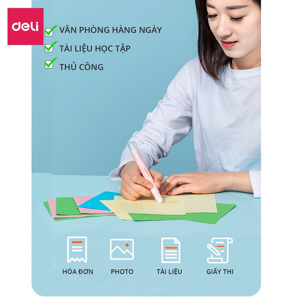 Hồ keo khô dạng bút Deli - Hồng/Xanh dương - 1 chiếc - Keo trong suốt, bám dính - Màu sắc trang nhã