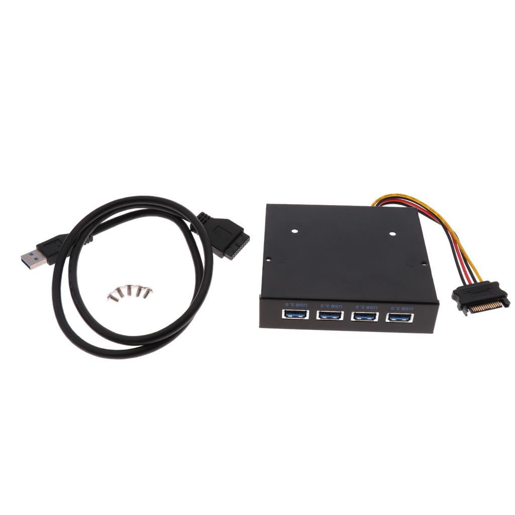Black 19-Pin Bracket Cable to 4 Ports USB 3.0 Front Panel Expansion Bay Hub for PC
