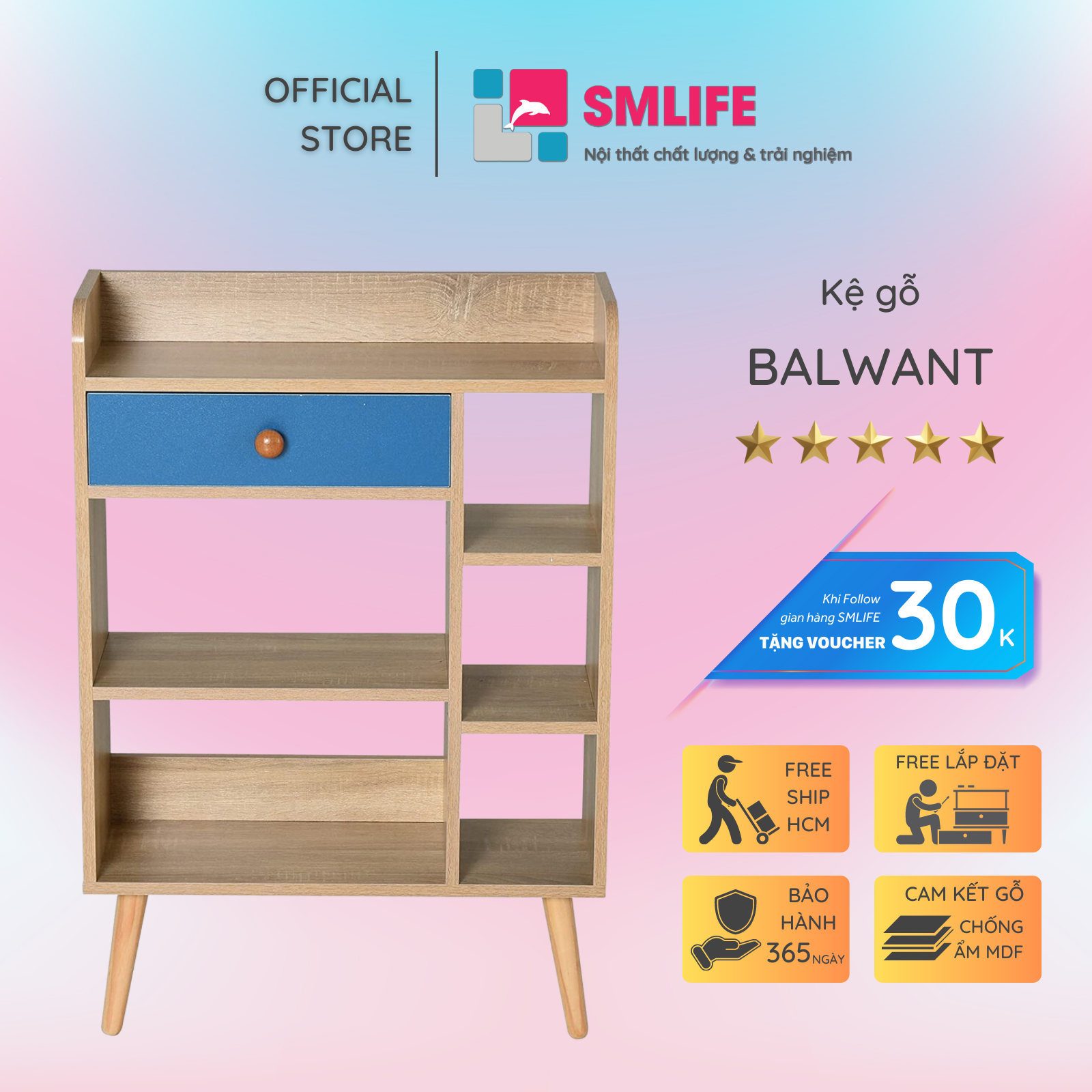 Giá đỡ sách gỗ nhỏ gọn cho gia đình SMLIFE Balwant