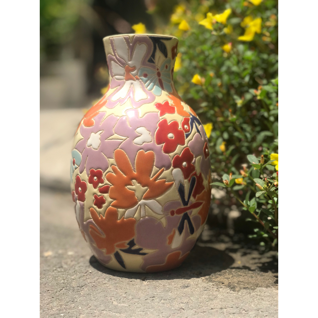 BÌNH BÔNG BÁCH HOA GỐM SỨ THỦ CÔNG NAM BỘ TD1 23CM CẮM HOA TRANG TRÍ DECOR