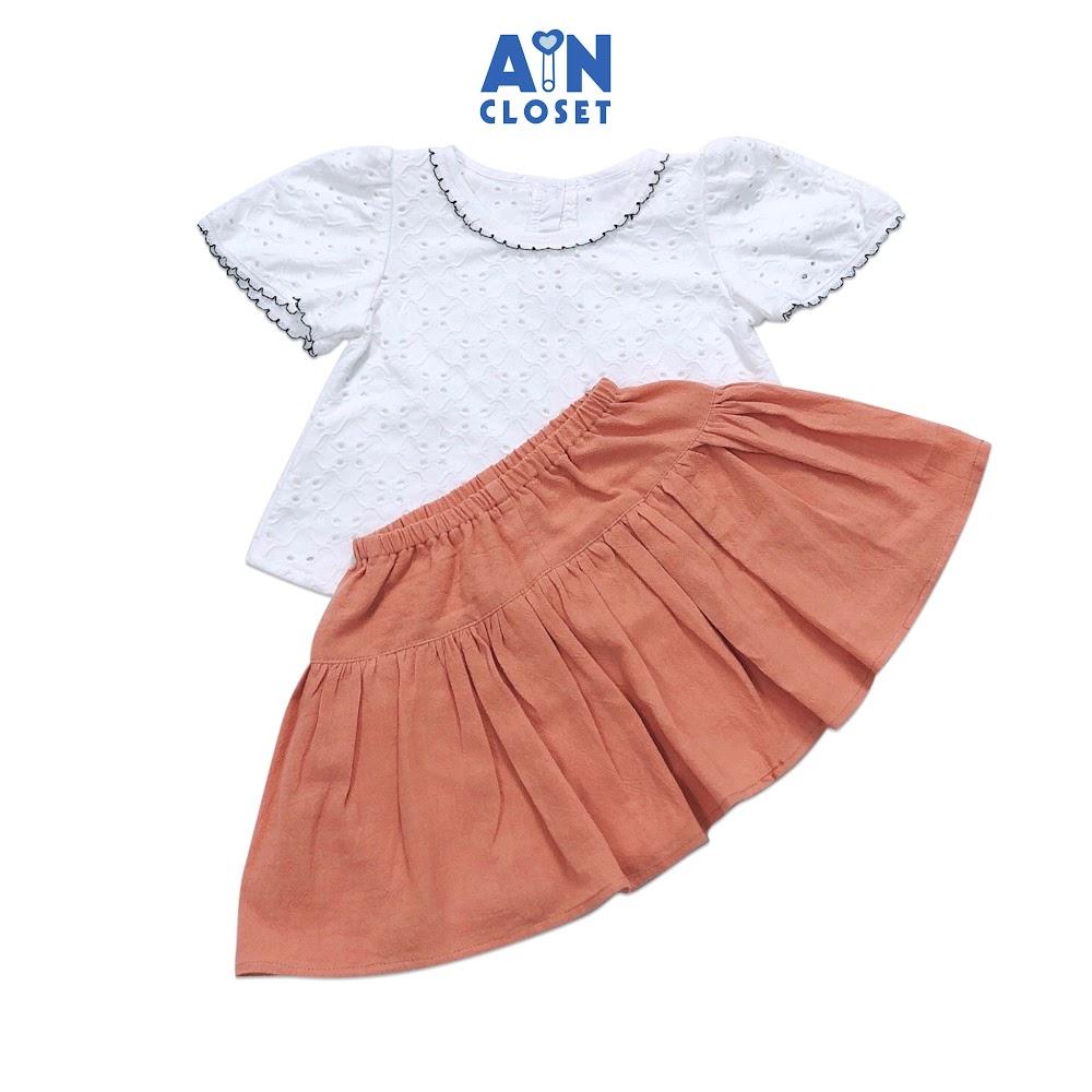 Bộ áo váy ngắn bé gái Áo trắng thun cotton thêu - váy cam - AICDBGIIOJKI - AIN Closet