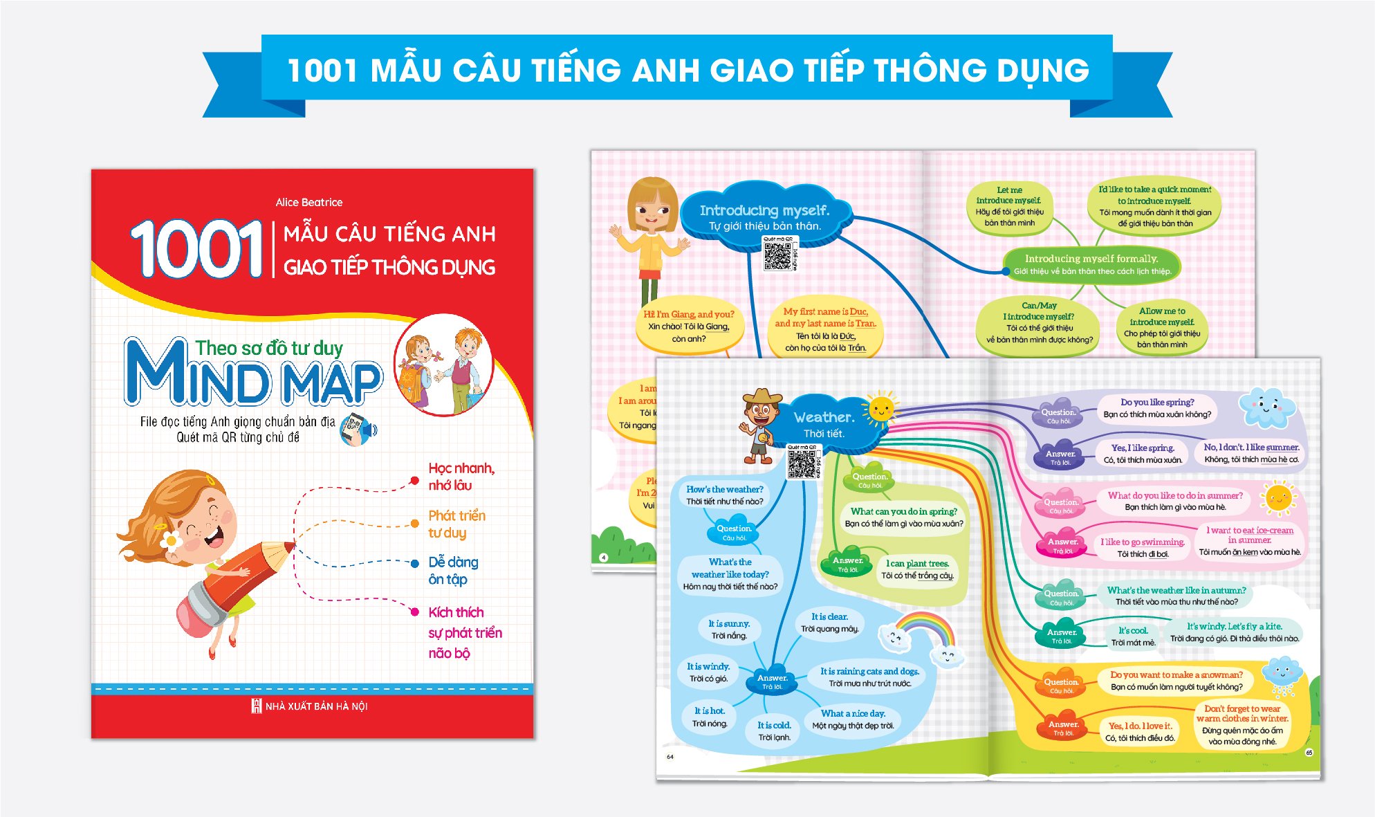 Sách - 1001 Mẫu Câu Tiếng Anh Giao Tiếp Thông Dụng - Theo Sơ Đồ Tư Duy Min Map (Dành Cho Trẻ Em) - Có File Đọc quét mã QR