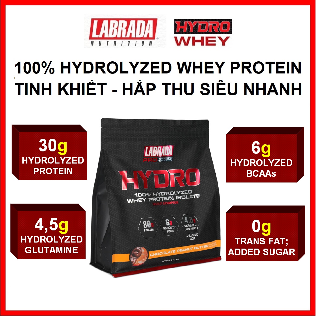 Labrada Hydro Whey 4Lbs 1,8kg Chính hãng – 100% Hydrolyzed Whey Protein, Bổ sung Protein, tăng Cơ mạnh, hấp thu siêu nhanh, thành phần tinh khiết