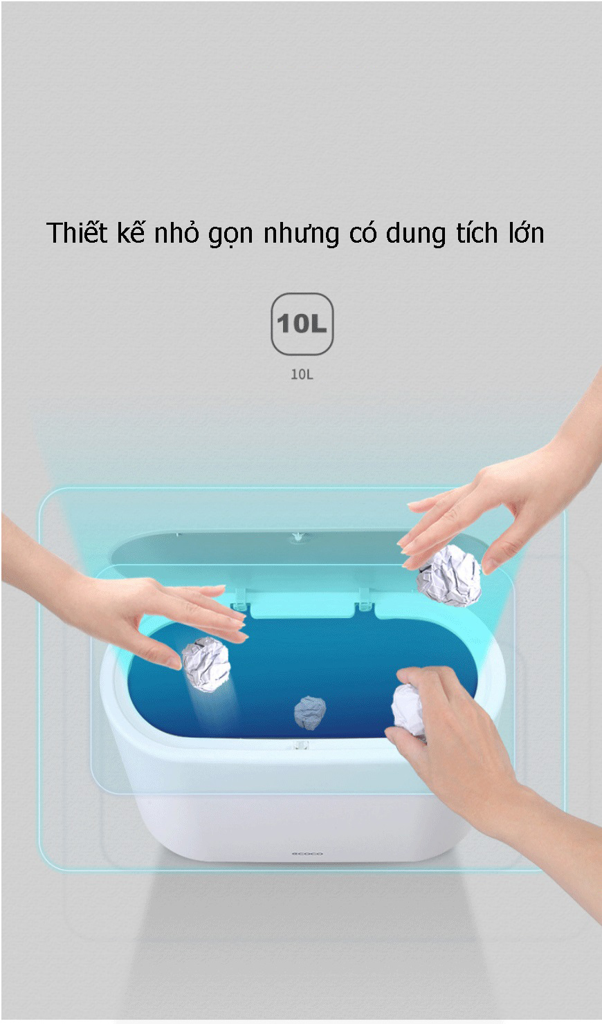 Thùng Rác Chữ Nhật 10L - Nắp Nhấn - Kiểu Dáng Sang Trọng, Hiện Đại - Chất Liệu ABS Cao Cấp - 2 Màu Nhã Nhặn - Hàng Chính Hãng