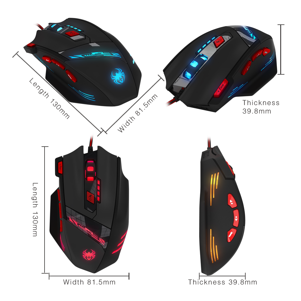 9200DPI Chuột Chơi Game Có Dây 8 Nút Kim Loại Trọng Lượng Thiết Kế Tay Màu Sắc Ánh Sáng Điều Chỉnh Đèn LED USB Máy Tính Game Thủ Chuột Cho máy Tính Laptop