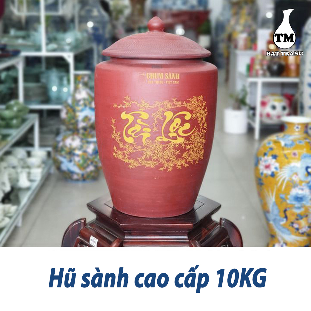 Hủ Sành Đựng Gạo Có Nắp Màu Nâu Đỏ Gốm Sứ Bat Trang