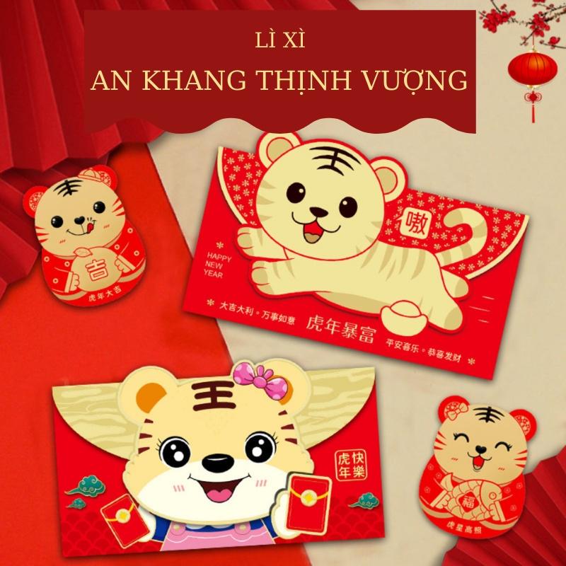 Bao Lì xì Tết 2022 Nhâm Dần độc lạ – Set 6 cái hình con hổ nhiều màu sắc cực kỳ cute đáng yêu mừng tuổi năm mới cho bé