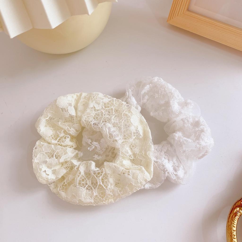Scrunchies Vải Ren Hoa Thêu Chỉ Nổi