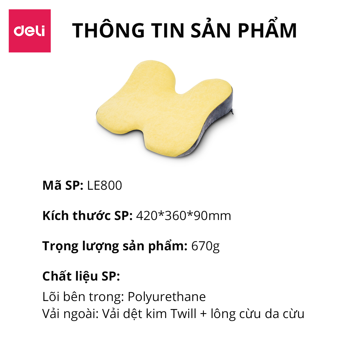 Đệm Lót Lưng Ghế Văn Phòng Cao Cấp Công Thái Học Cao Cấp Cao Su Non Deli - Thiết Kế 3D Lưới Thoáng, Chống Mỏi Lưng, Đau Xương Cụt, Thoát Vị Đĩa Đệm, Dành Cho Người Bị Trĩ - LE800 LE801 LE802 LE803