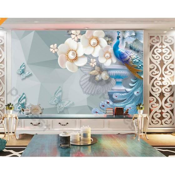 Tranh dán tường Tranh chim công phong cách giản đơn, tranh dán tường 3d hiện đại MS796157