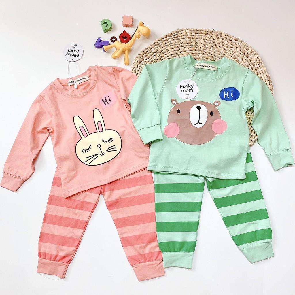 Bộ Cotton 100% (mẫu 5) Minky mom in hình thú quần sọc cho bé trai và bé gái (5-18kg