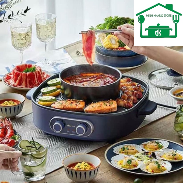 Bếp Lẩu Nướng Đa Năng 2in1 Tháo Rời BEAR DKL-B17C1 Công Suất 1700W, Bảo Hành 12 Tháng.