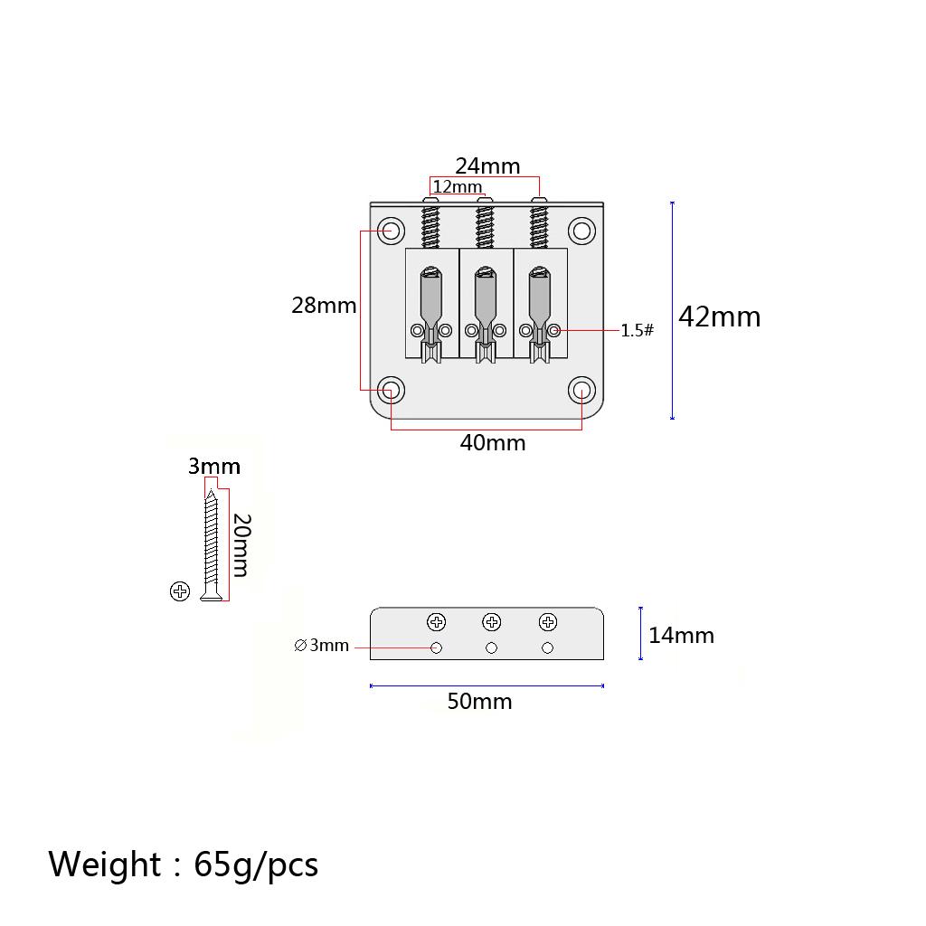 Cigar Box Guitar Parts 3 String Chrome Hard Tail Adjustable Bridge Chrome