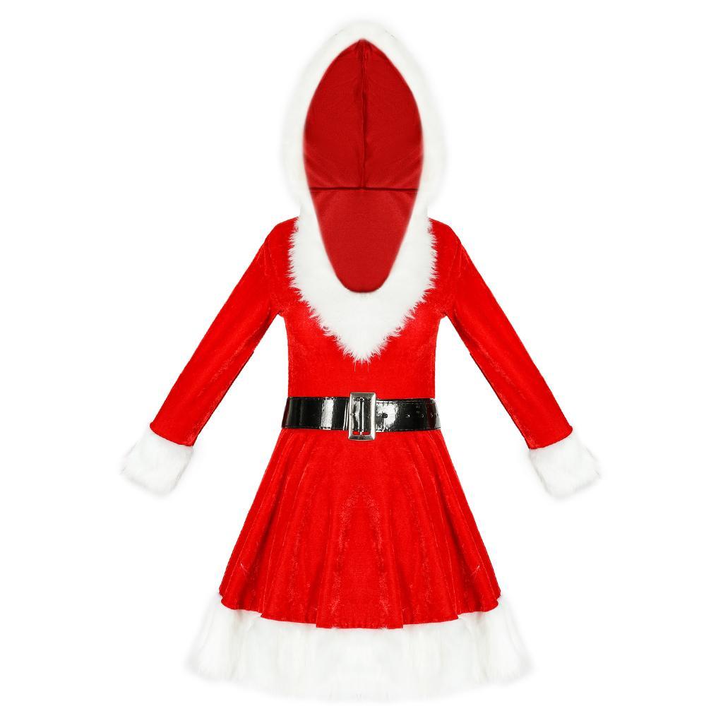 Miss Santa Suit Hoodie Hooded Dress Outfits for Festival Girls S Red